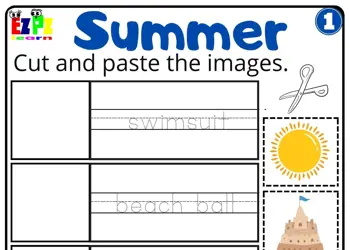 Summer cut and paste activity for kids set 1